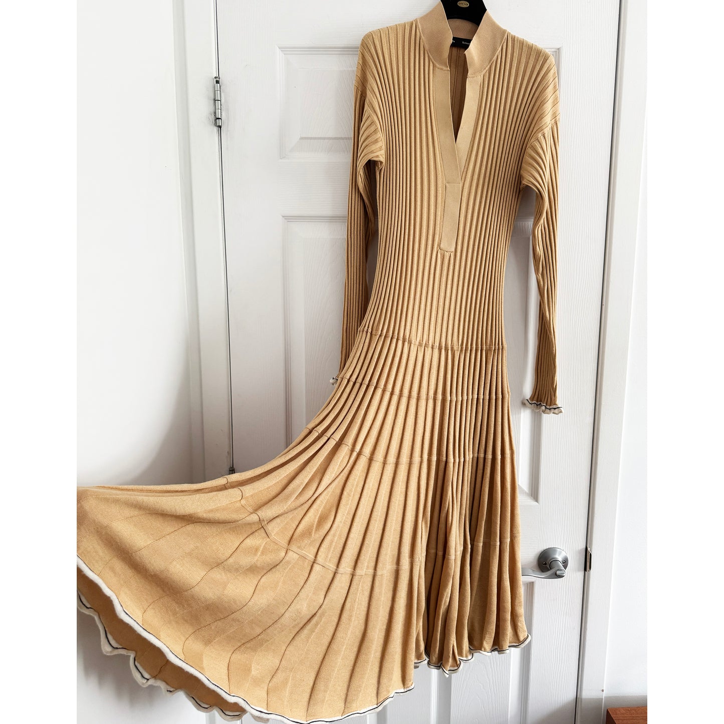 Proenza Schouler Ribbed Knit Long Sleeve Dress in Tan, size Large (fits M/L)