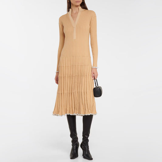 Proenza Schouler Ribbed Knit Long Sleeve Dress in Tan, size Large (fits M/L)