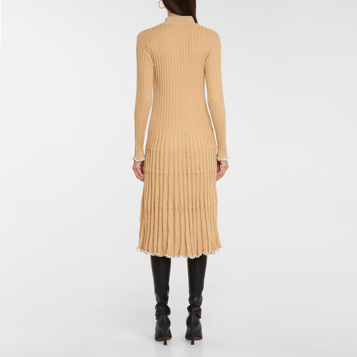 Proenza Schouler Ribbed Knit Long Sleeve Dress in Tan, size Large (fits M/L)