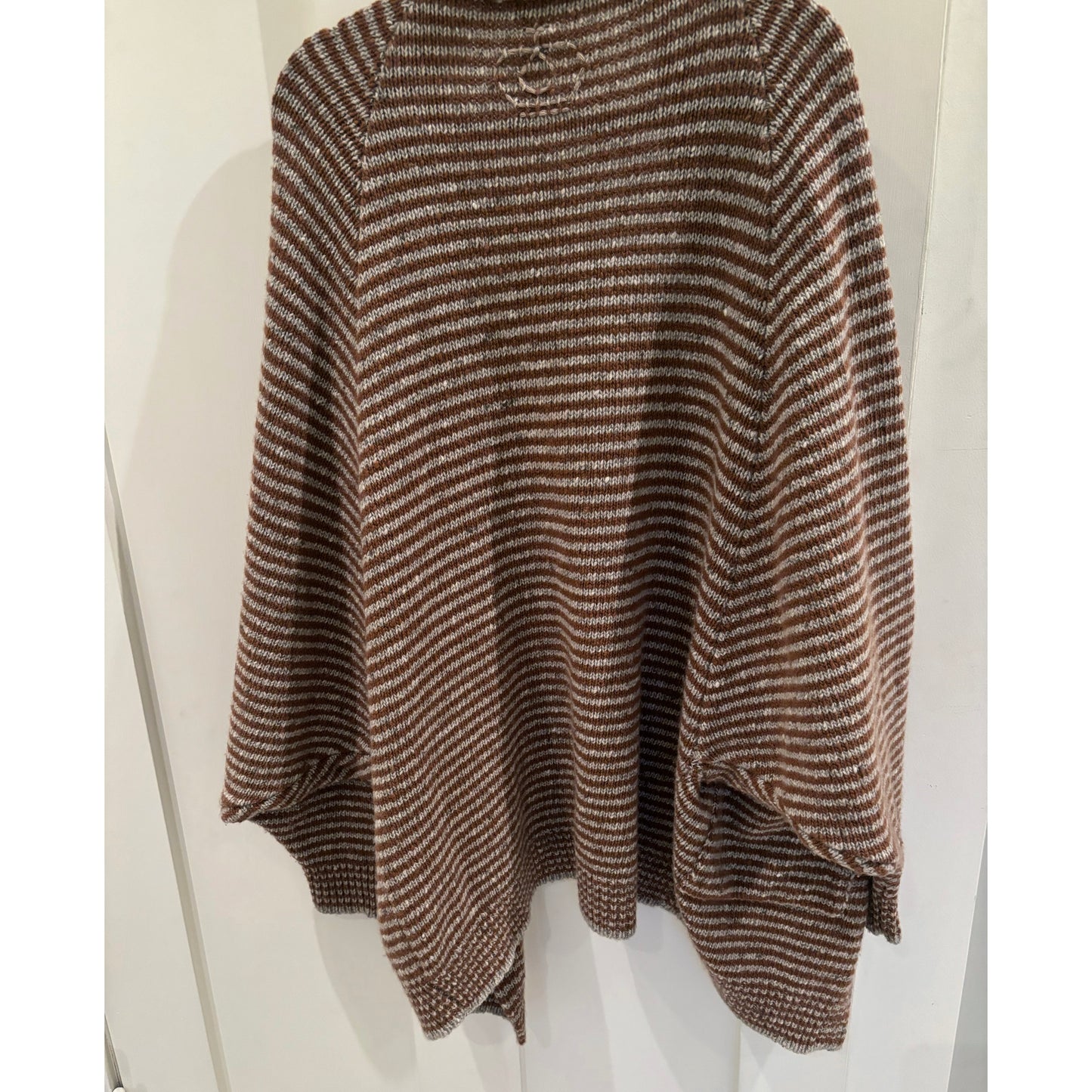 Queene & Belle Striped Oversize Cocoon Cardigan in Brown, One Size Only