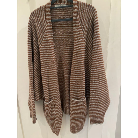 Queene & Belle Striped Oversize Cocoon Cardigan in Brown, One Size Only