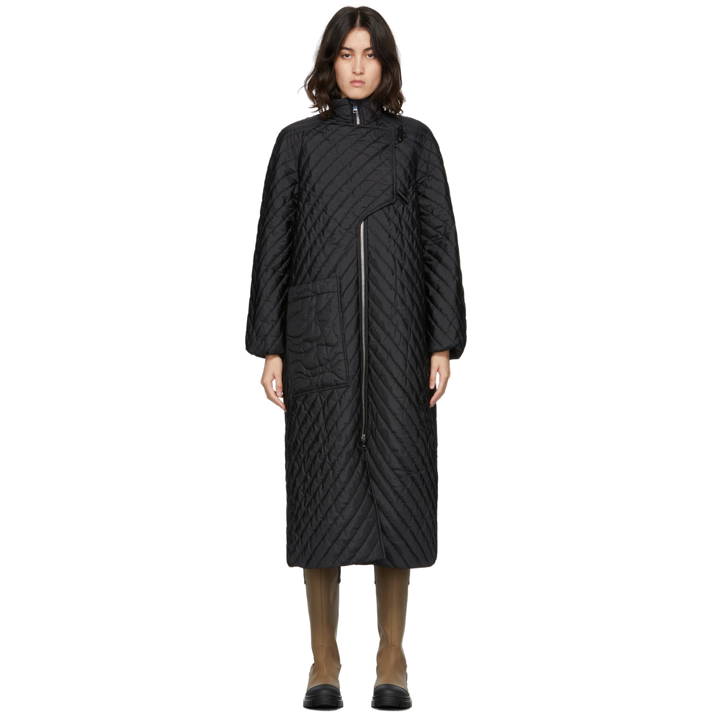 Ganni Quilted Ripstop jacket in Black, size 40 (size L-XL)