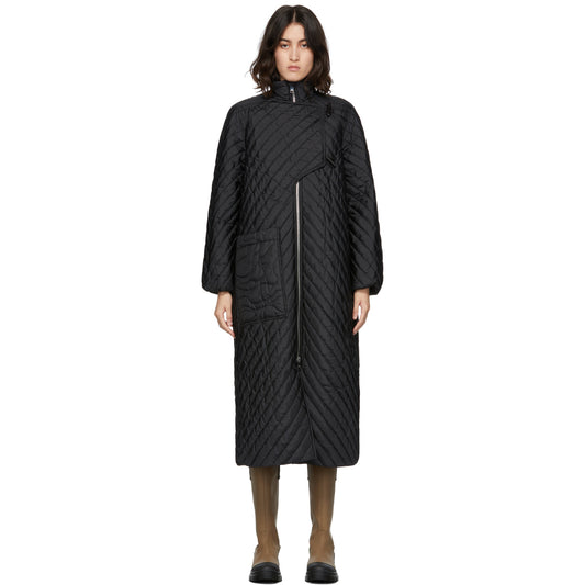 Ganni Quilted Ripstop jacket in Black, size 40 (size L-XL)