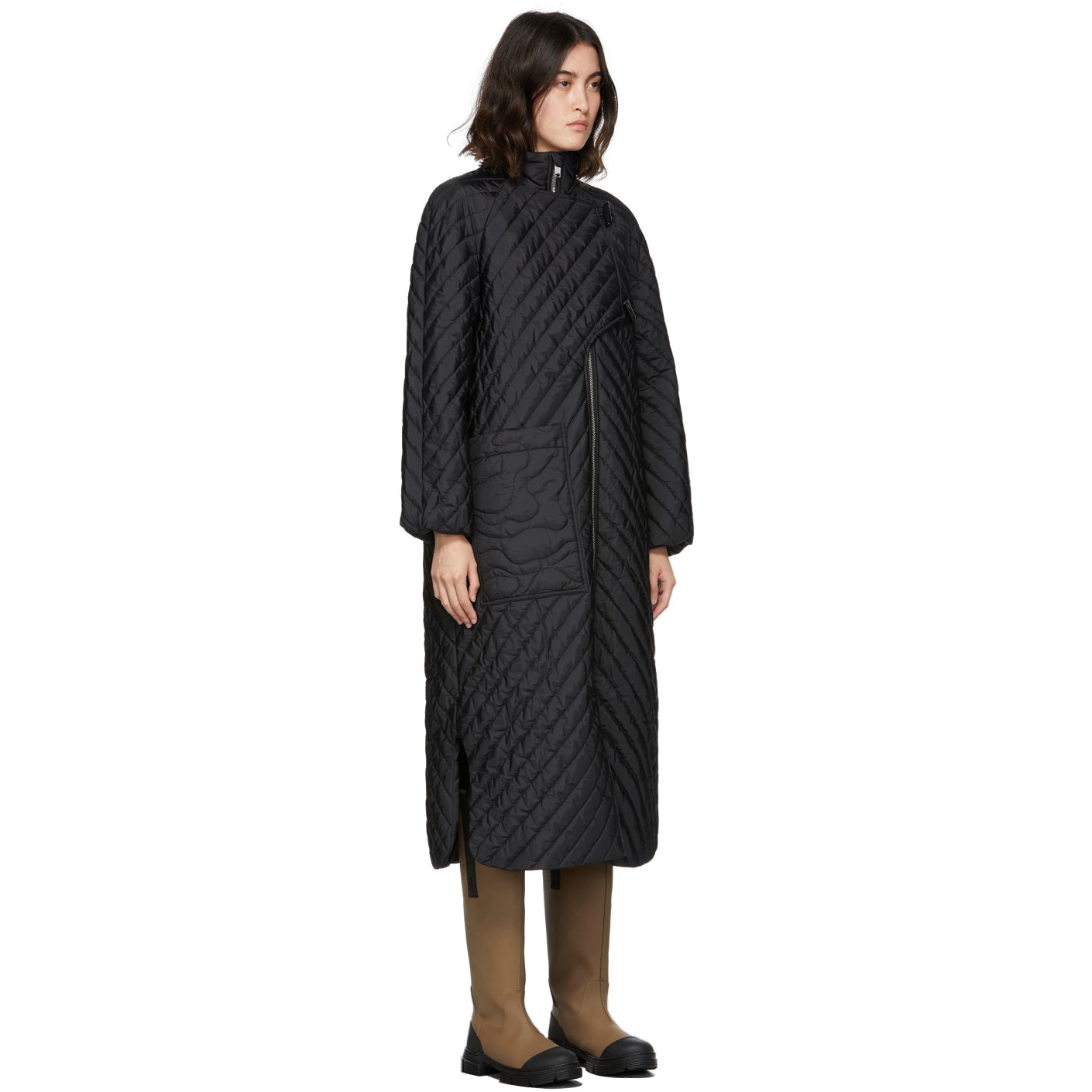 Ganni Quilted Ripstop jacket in Black, size 40 (size L-XL)