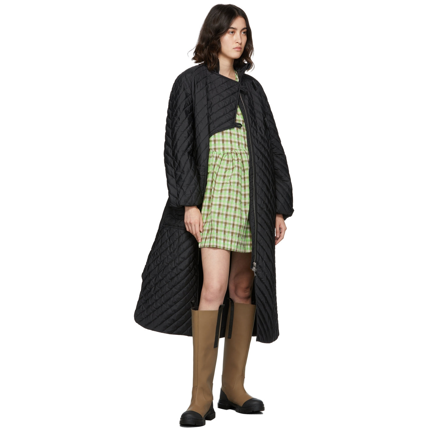 Ganni Quilted Ripstop jacket in Black, size 40 (size L-XL)