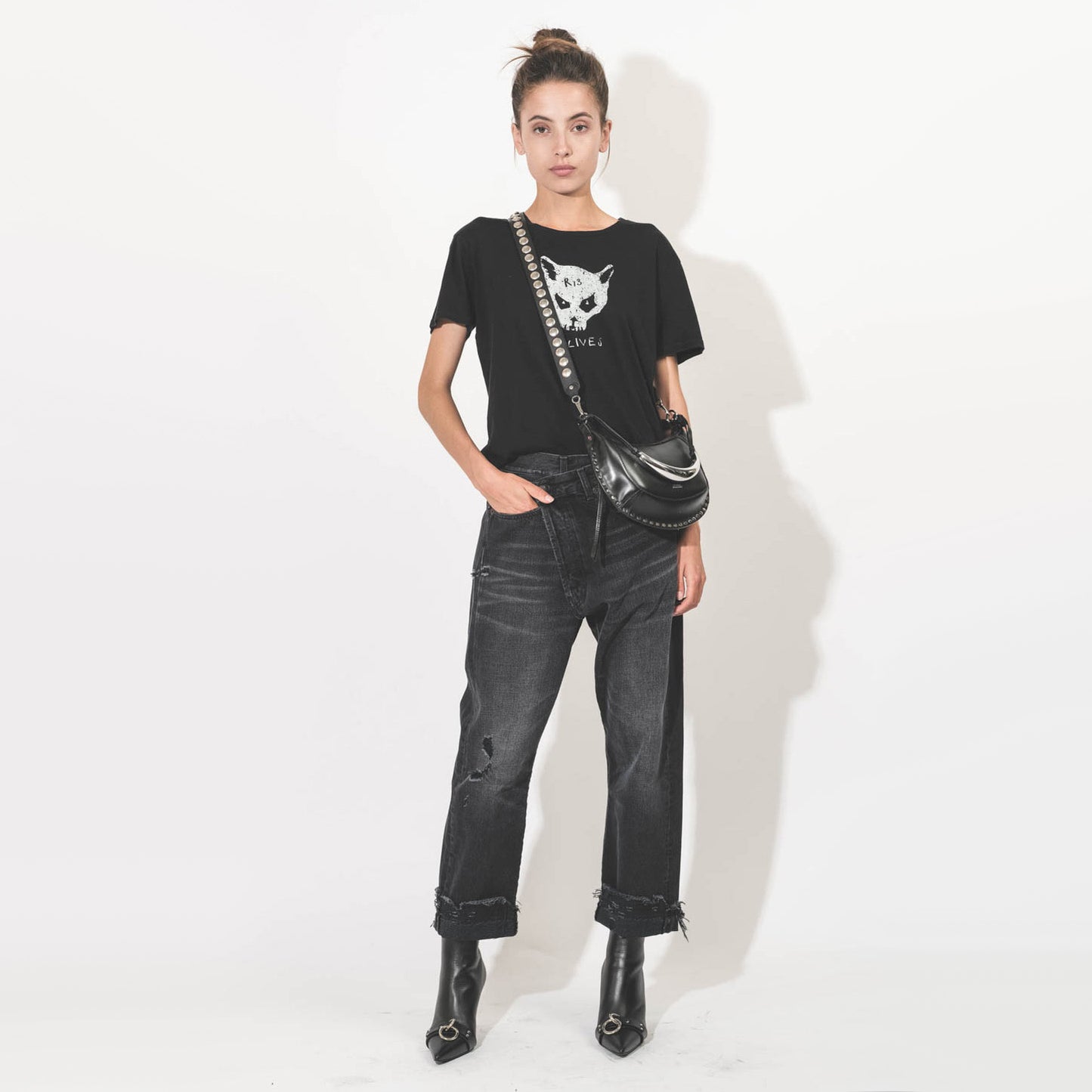 R13 Crossover jeans in Jake Black, size 27 (fits 28)