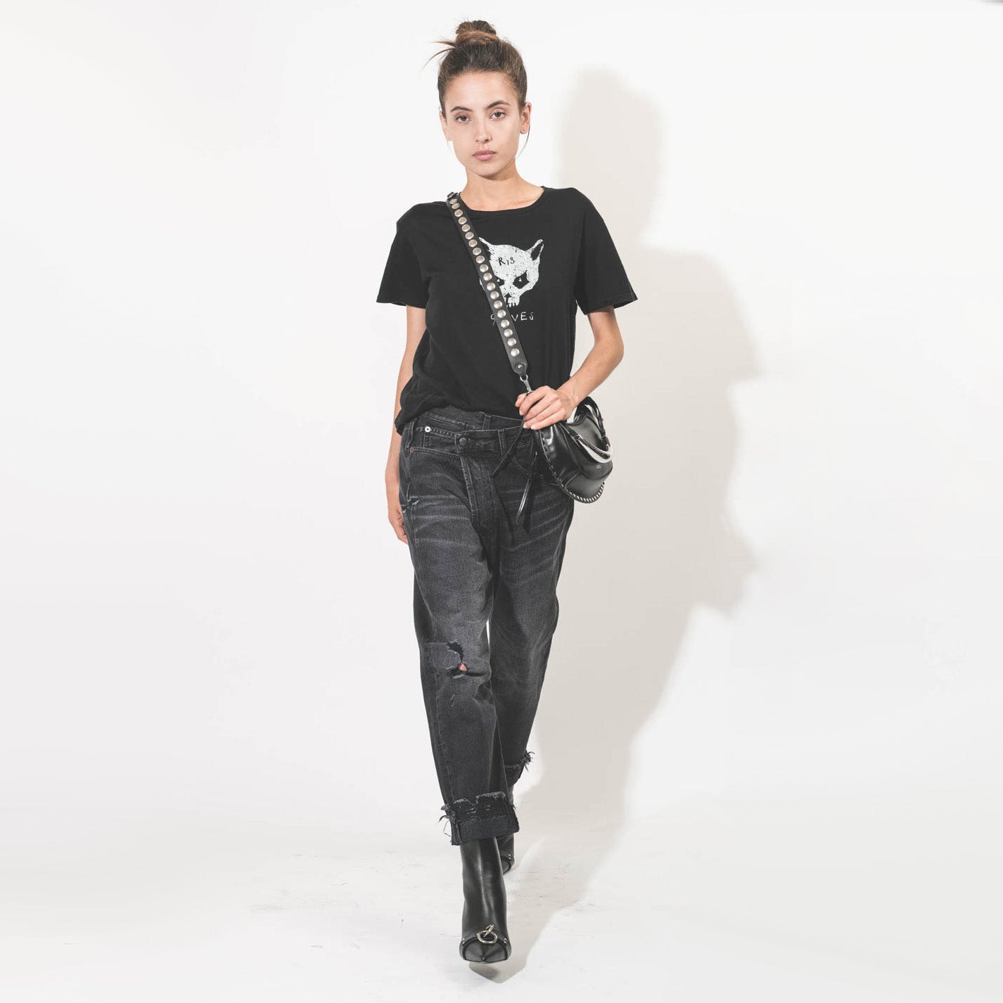 R13 Crossover jeans in Jake Black, size 27 (fits 28)