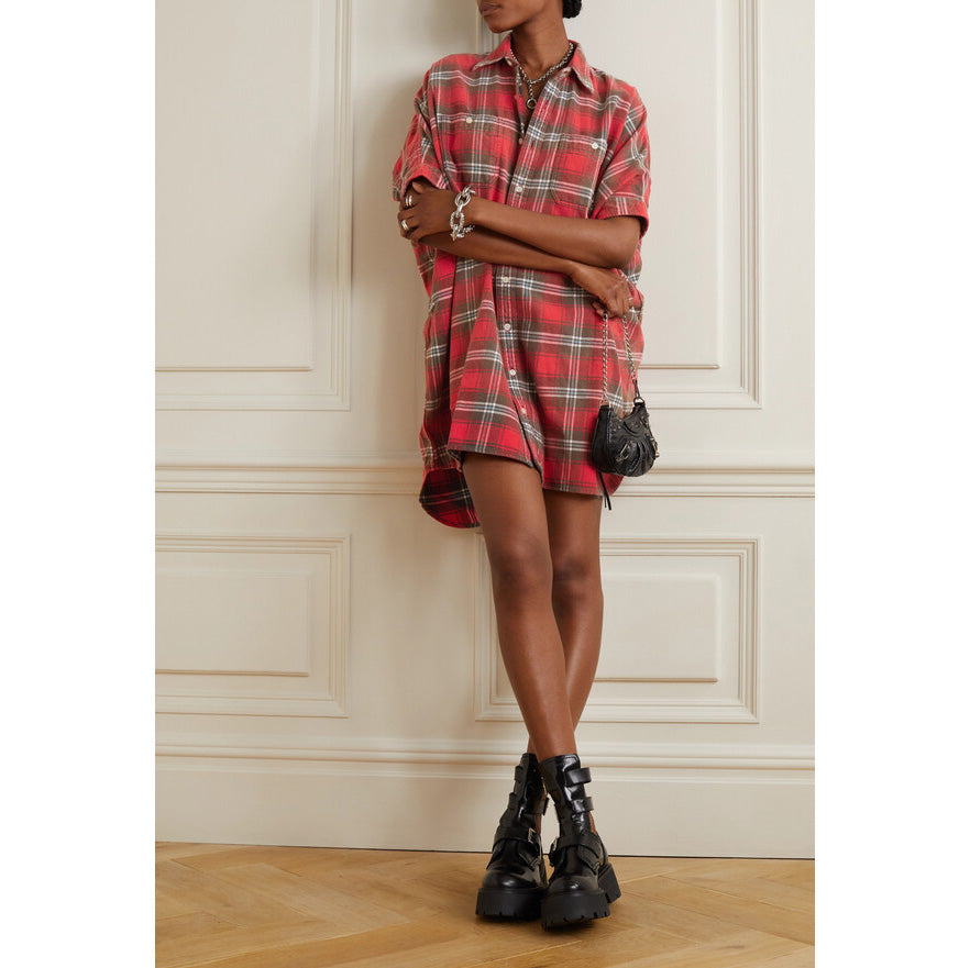 R13 Oversize Plaid Shirtdress in Red, size XXS (fits oversize)