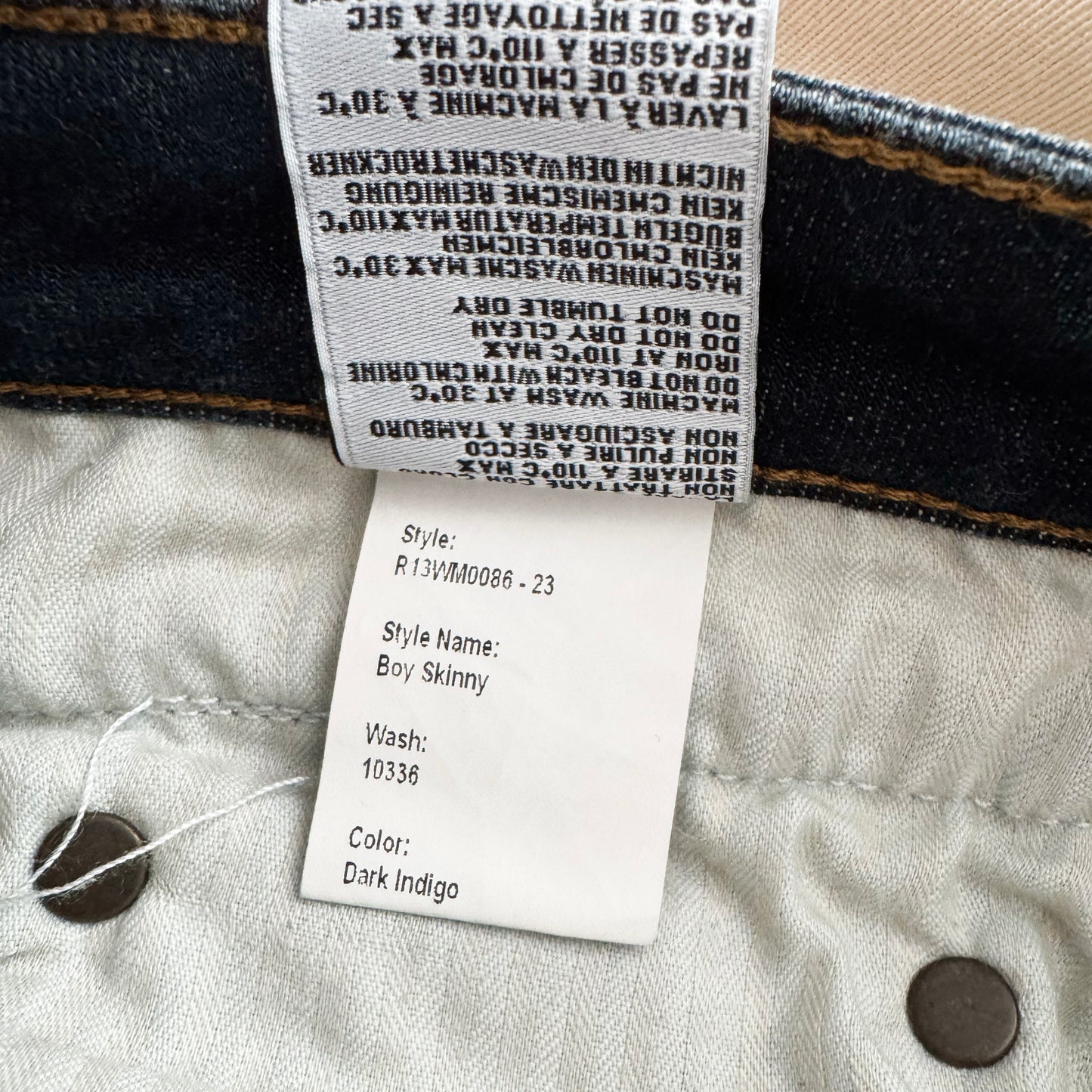 R13 BOY skinny in “dark indigo”, size 27