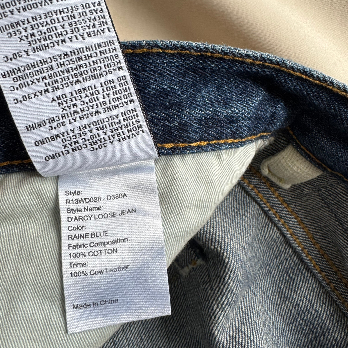 R13 D'Arcy Wide Leg Jeans in "Raine Blue", size 31