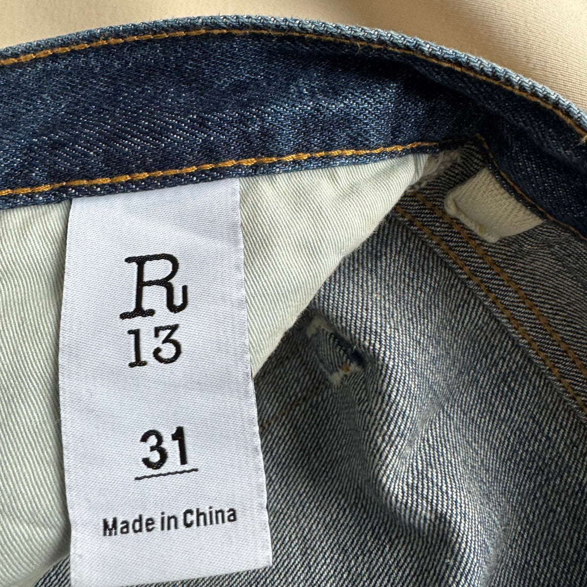 R13 D'Arcy Wide Leg Jeans in "Raine Blue", size 31