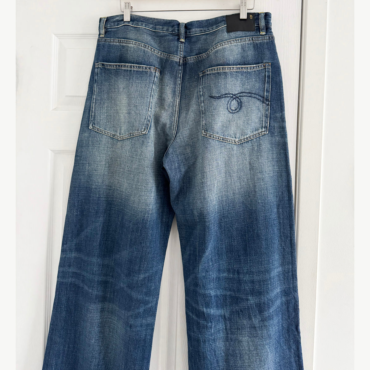 R13 D'Arcy Wide Leg Jeans in "Raine Blue", size 31