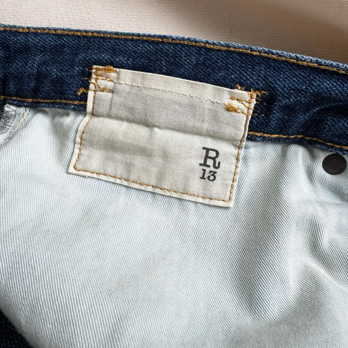 R13 D'Arcy Wide Leg Jeans in "Raine Blue", size 31