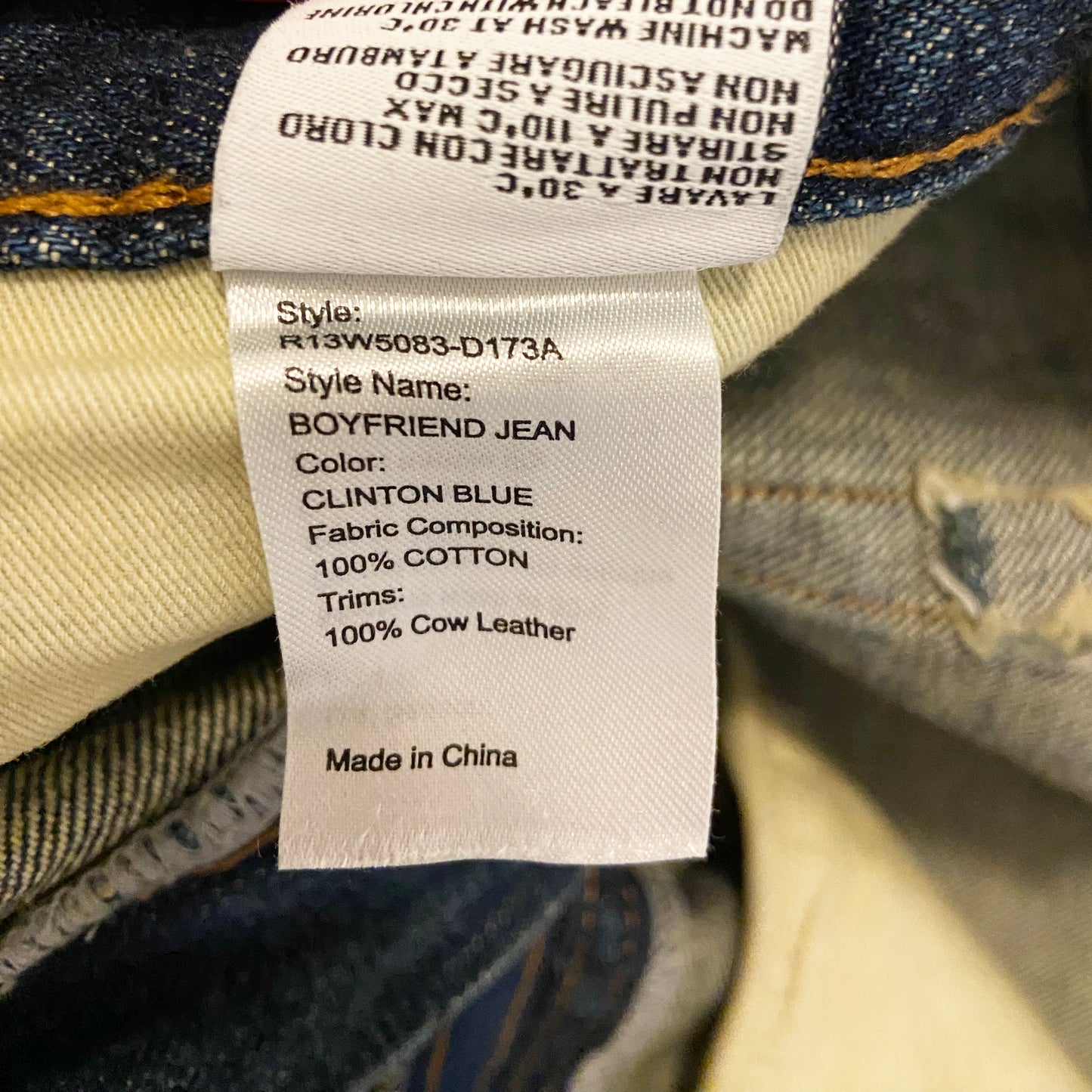 R13 Boyfriend Jeans in Clinton Blue, size 25 (fits like size 26)