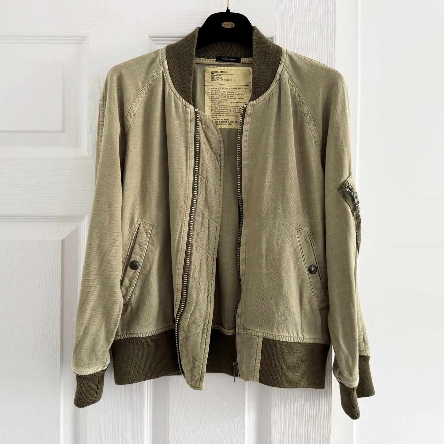 R13 Shrunken Bomber Jacket in Army Green, size Medium (fits S-M))