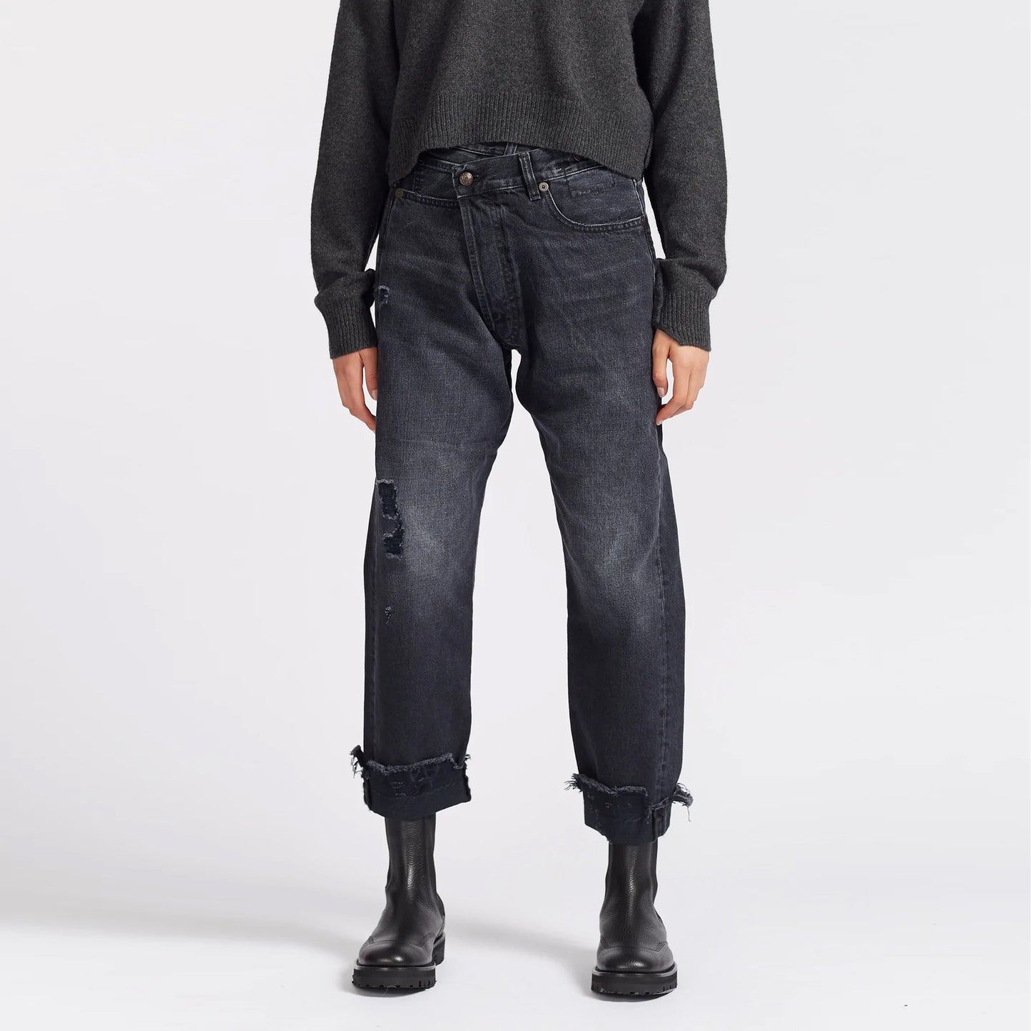 R13 Crossover jeans in Jake Black, size 27 (fits 28)