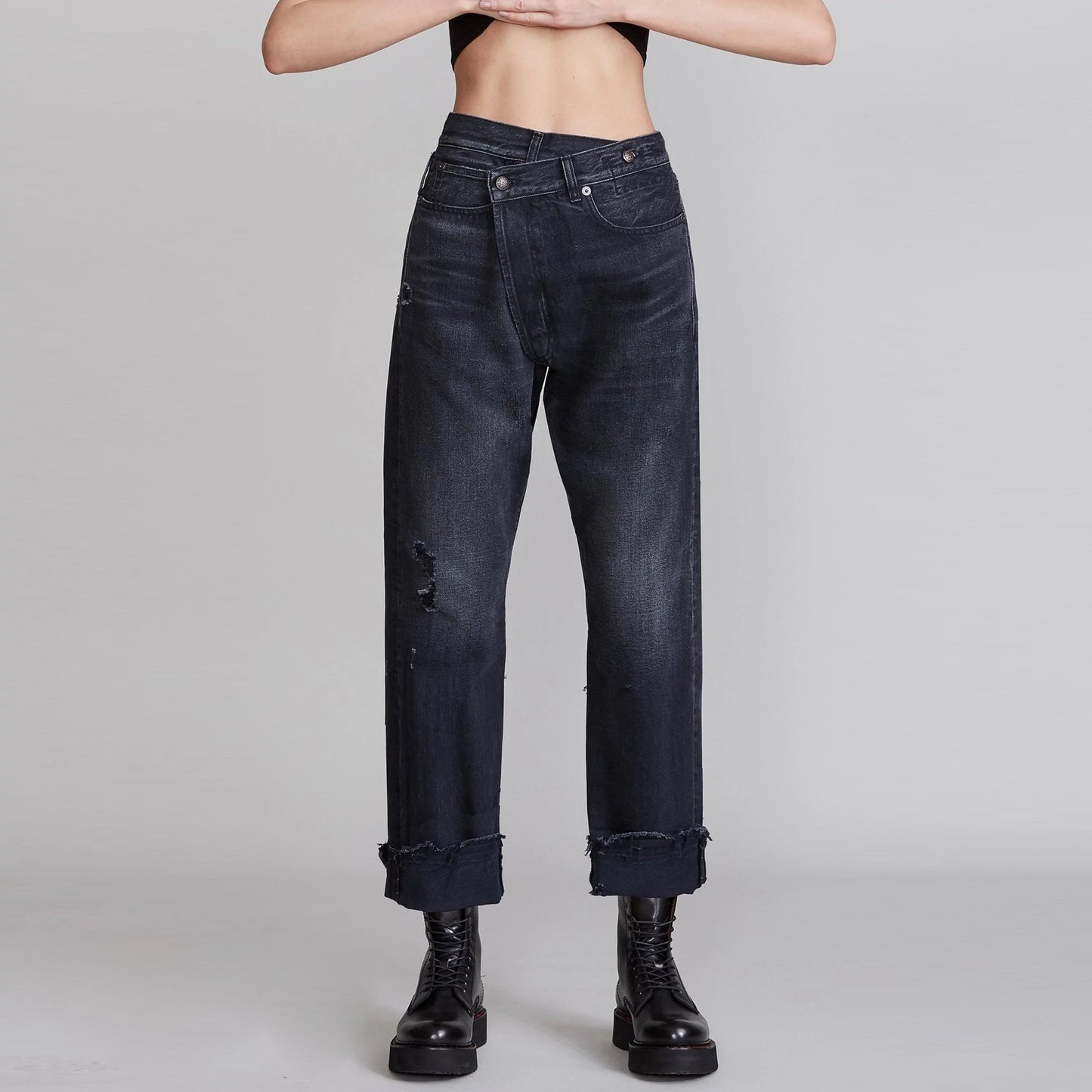 R13 Crossover jeans in Jake Black, size 27 (fits 28)