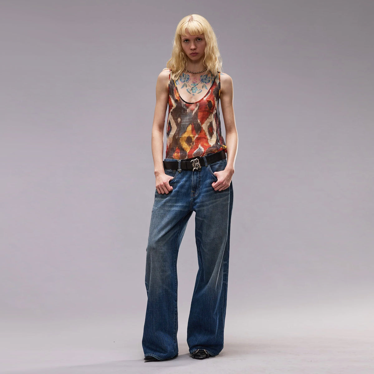 R13 D'Arcy Wide Leg Jeans in "Raine Blue", size 31