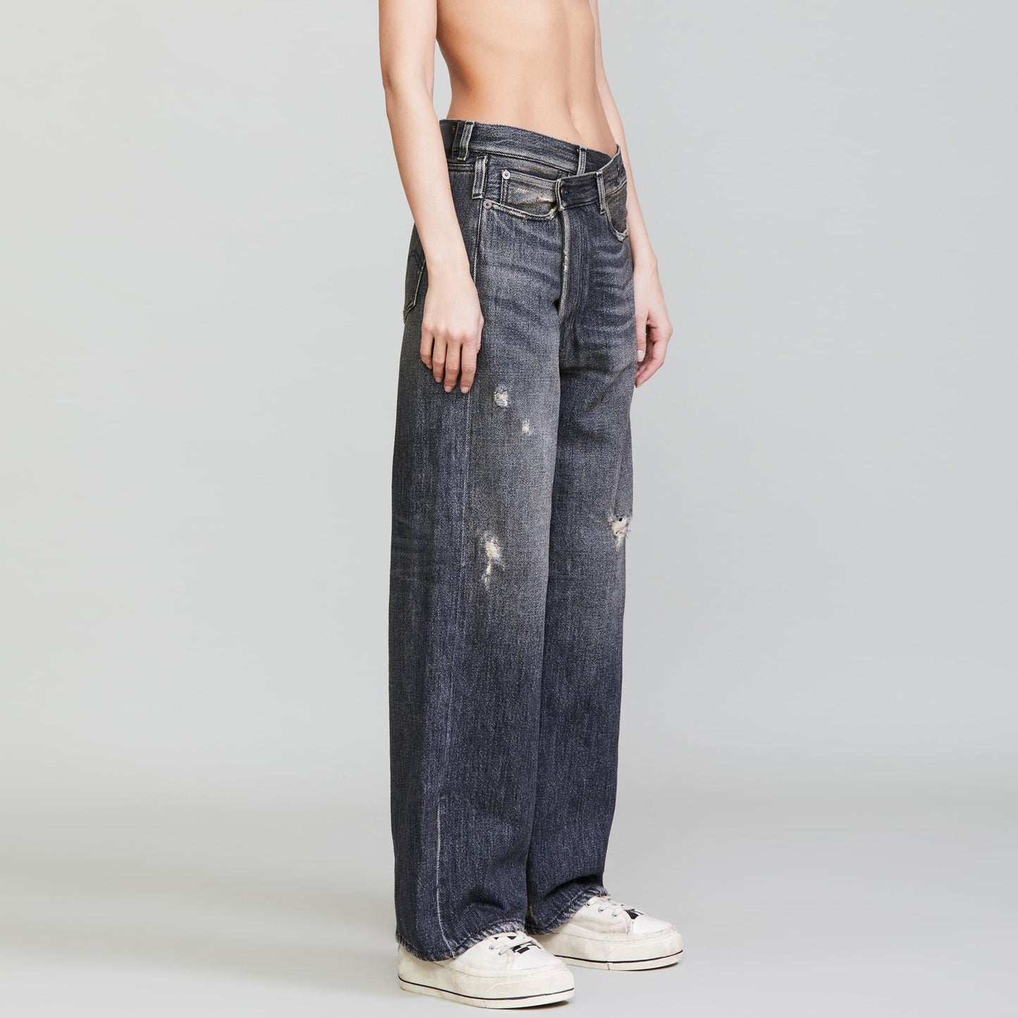 R13 Wide Leg Crossover Jean in "Koze Charcoal", size 30 ** HEMMED **