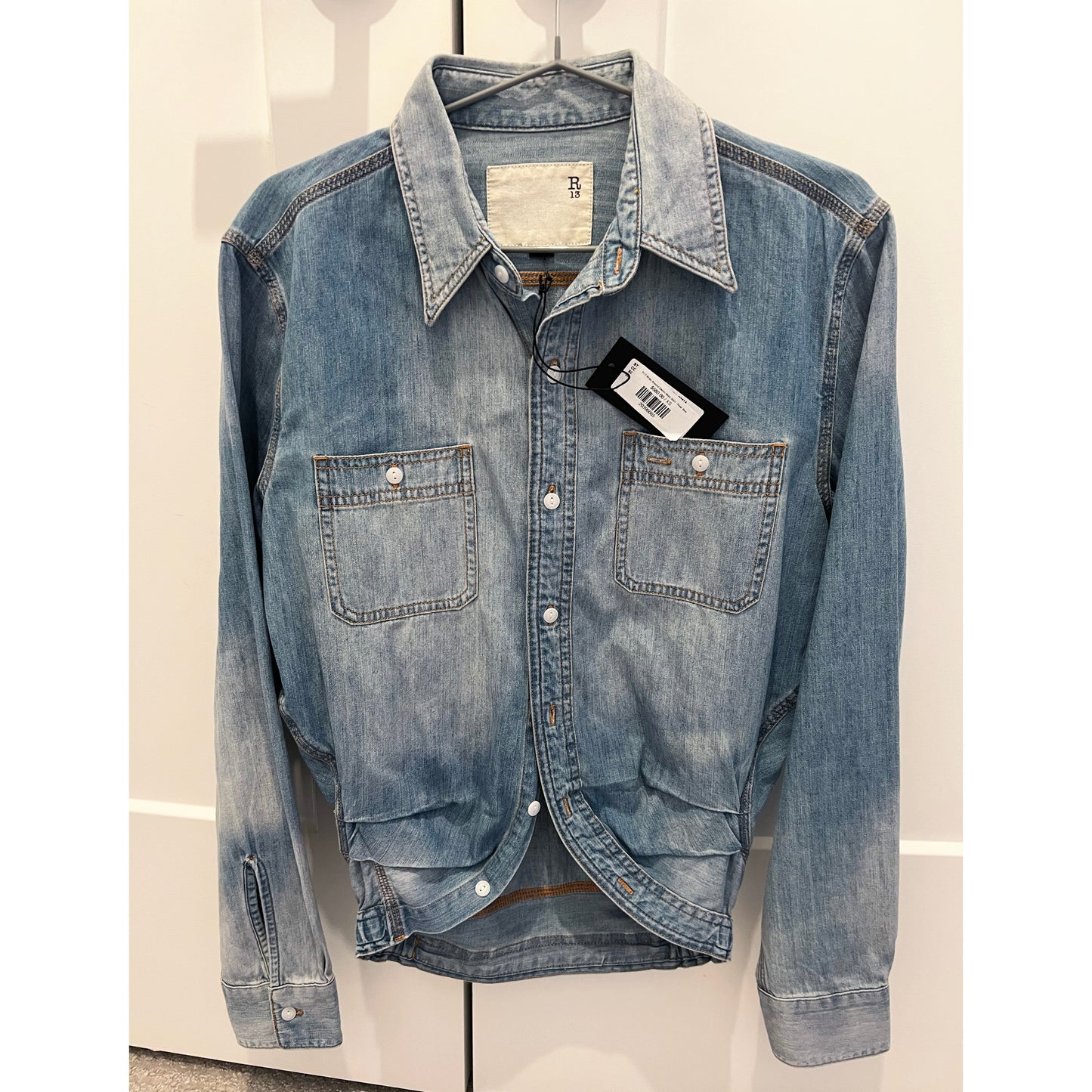 R13 Wrap Around Denim Work Shirt in "River Blue", size XS