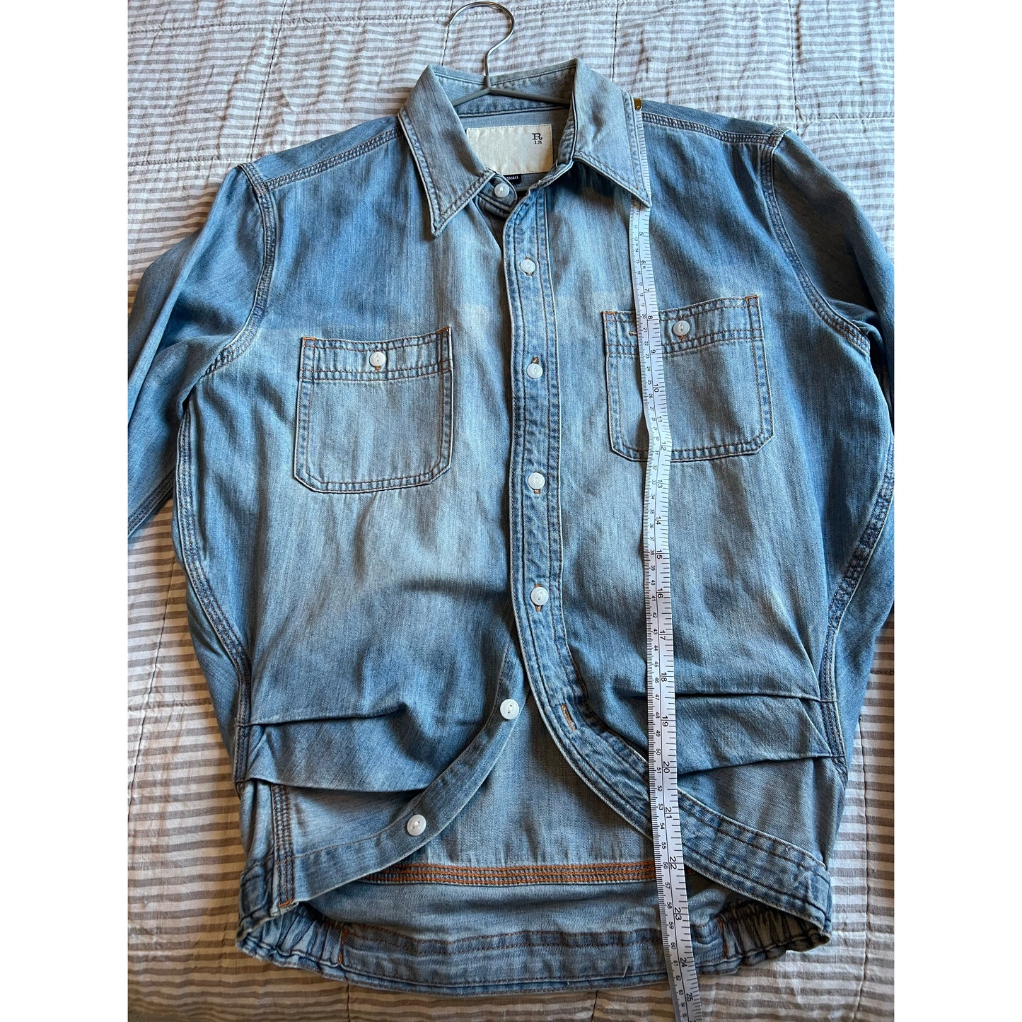 R13 Wrap Around Denim Work Shirt in "River Blue", size XS