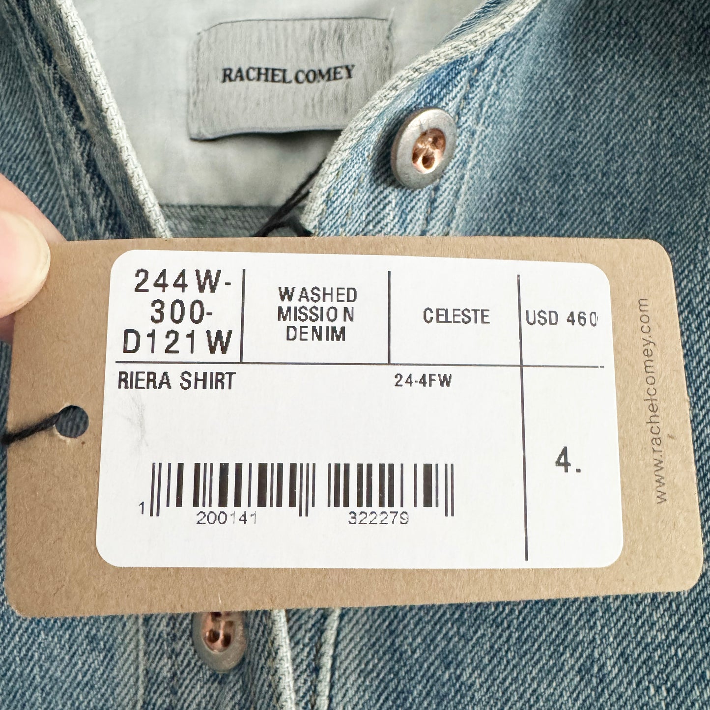 Rachel Comey "Riera" Denim Shirt in "Celeste", size 4