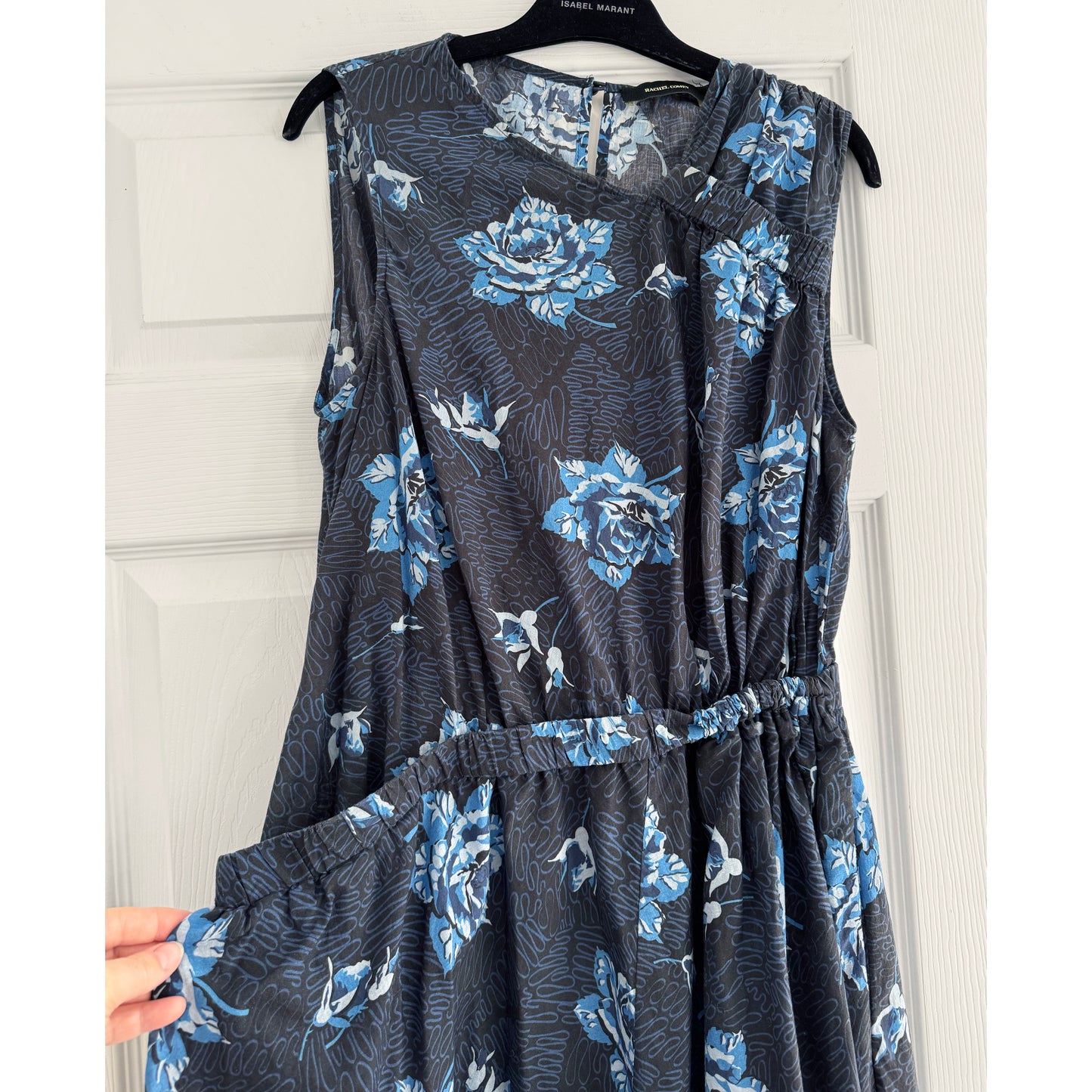 Rachel Comey "Maze" Floral Print Cotton Dress in Blue, size 8