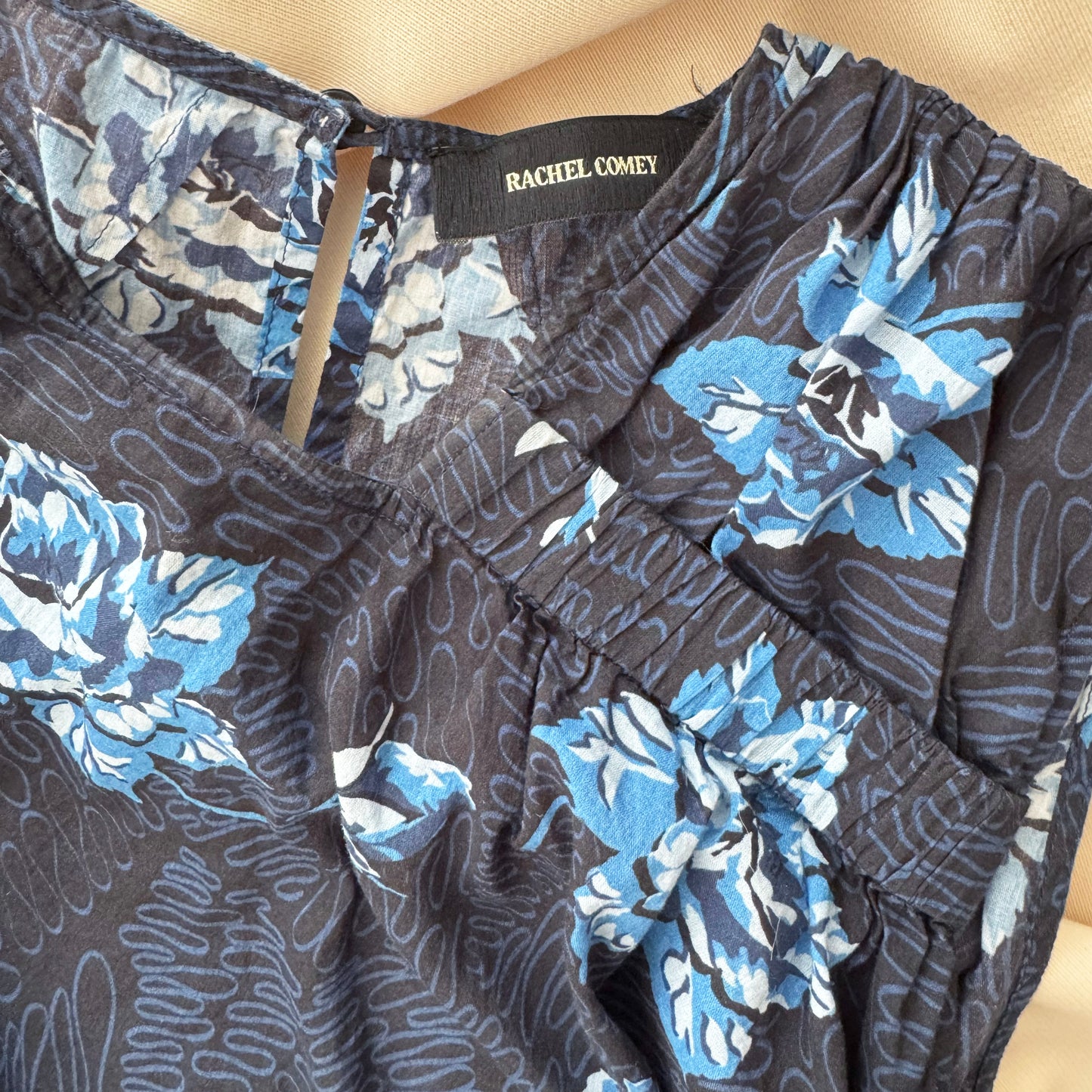 Rachel Comey "Maze" Floral Print Cotton Dress in Blue, size 8