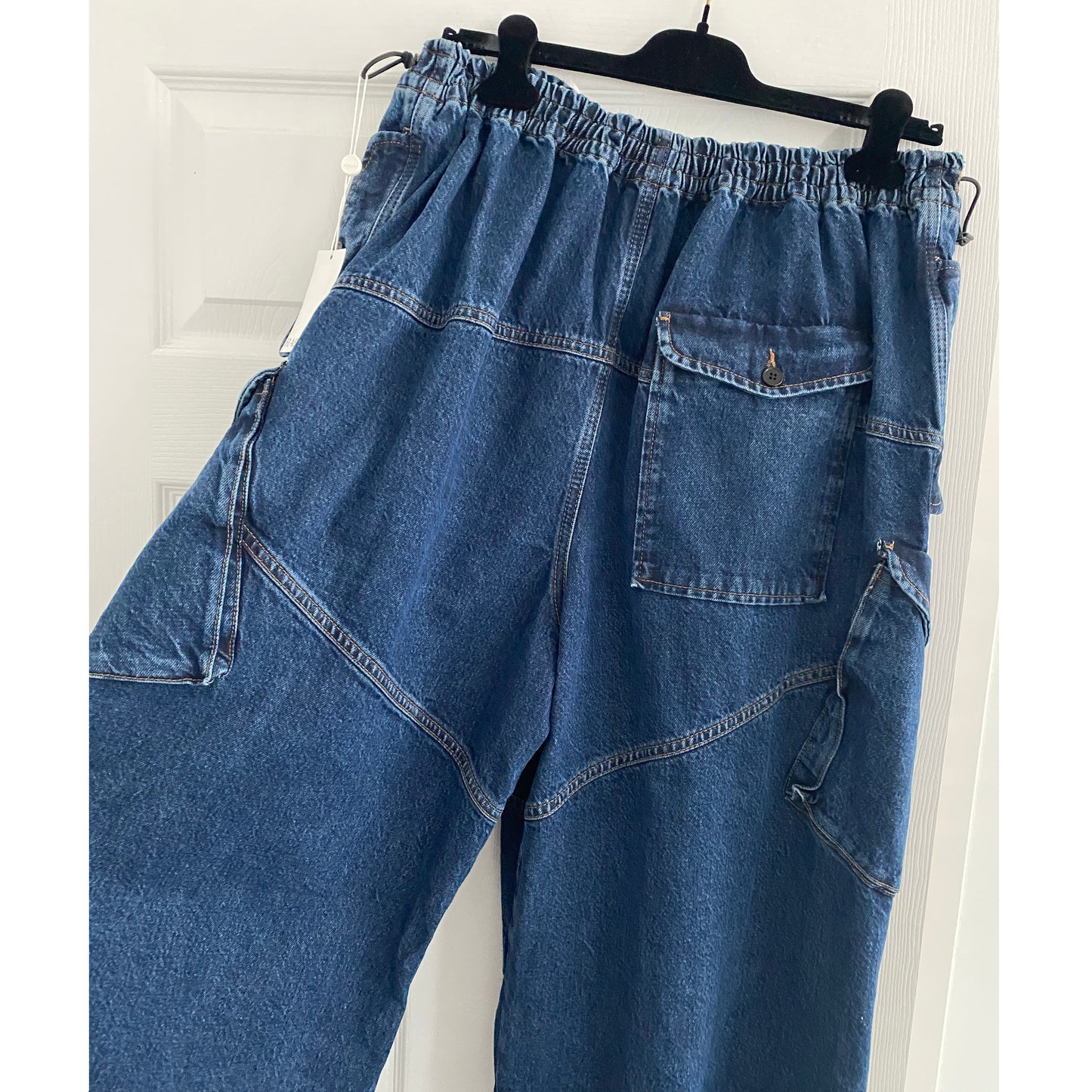 RAEY Dark Indigo Oversize Drawstring Jeans in Blue, size 32 (fits 32/33/34)