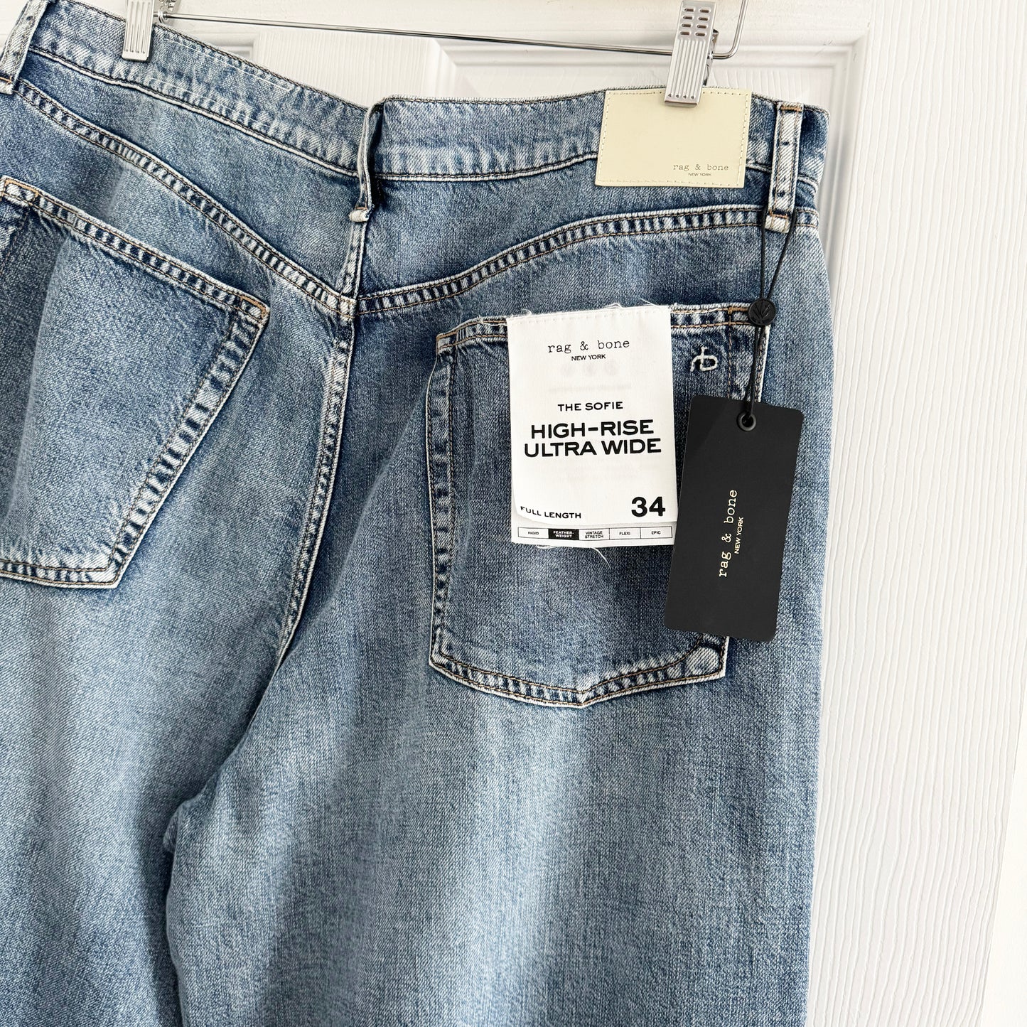 Rag&Bone "Sofie" Featherweight Wide Leg Jeans in "Beverly", size 34