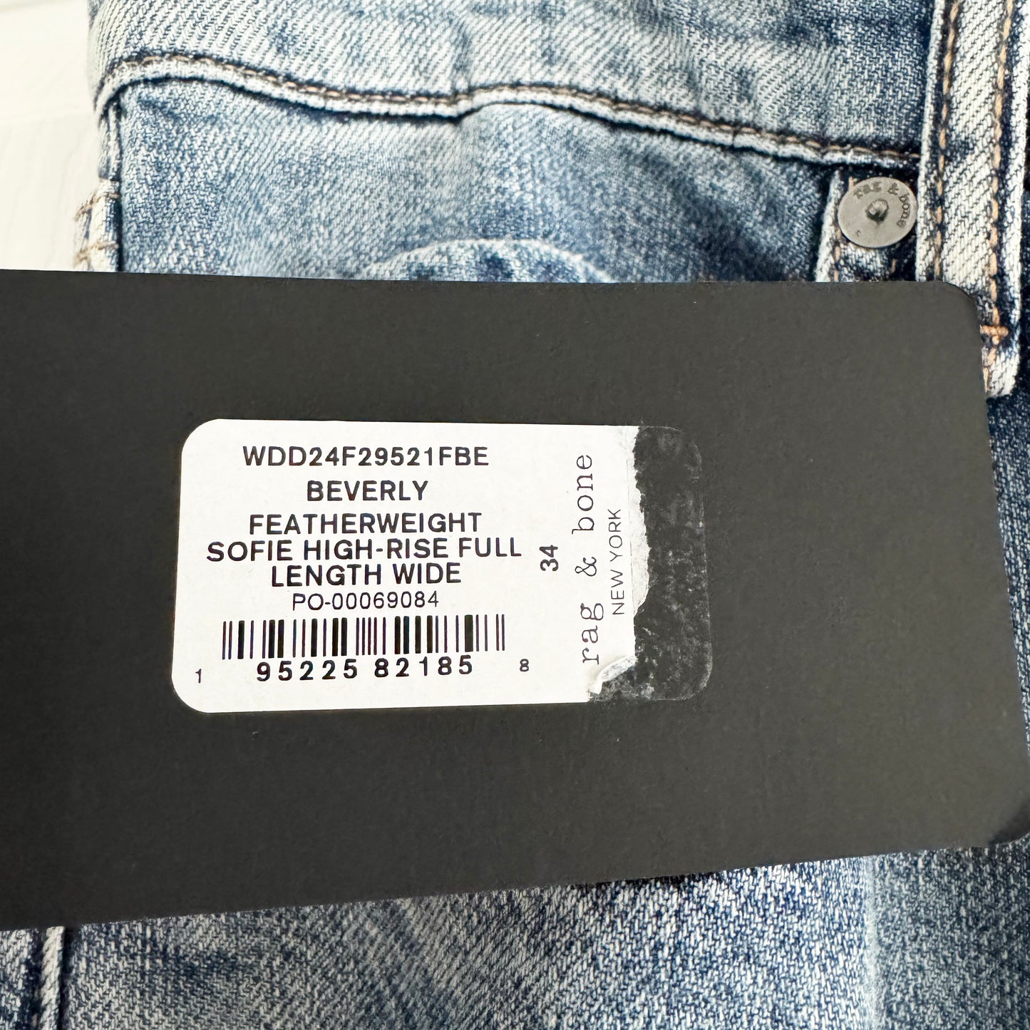 Rag&Bone "Sofie" Featherweight Wide Leg Jeans in "Beverly", size 34