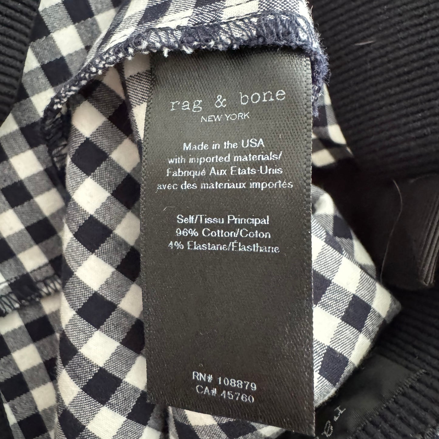 Rag & Bone "Simone" Pant in Navy Gingham, size 4