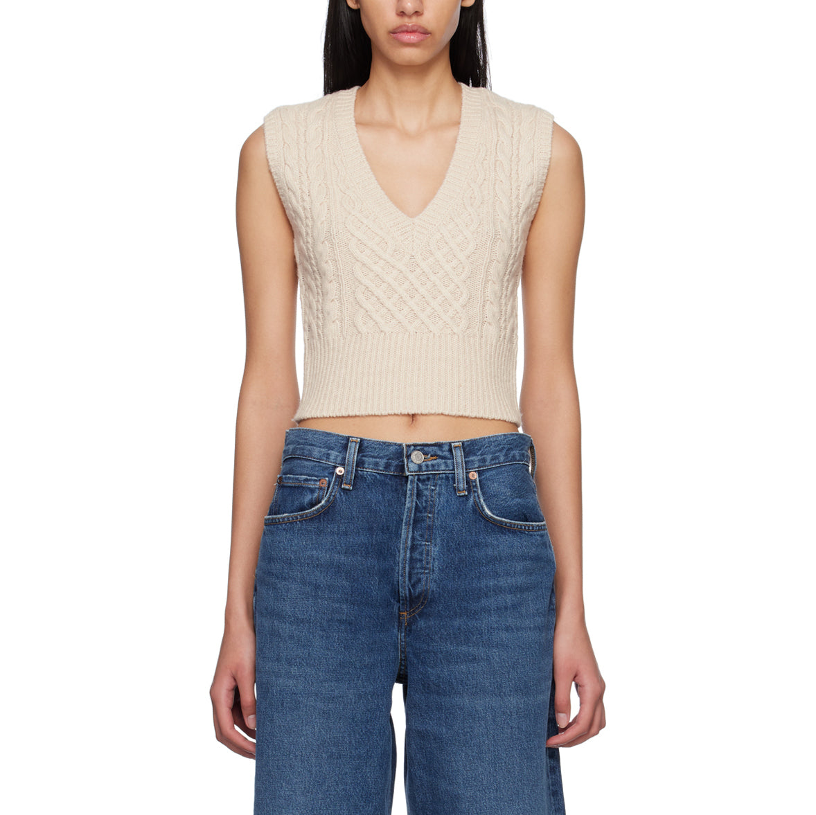 Rag & Bone "Elizabeth" Cable Knit Vest in Ivory, size XL (fits M-L)