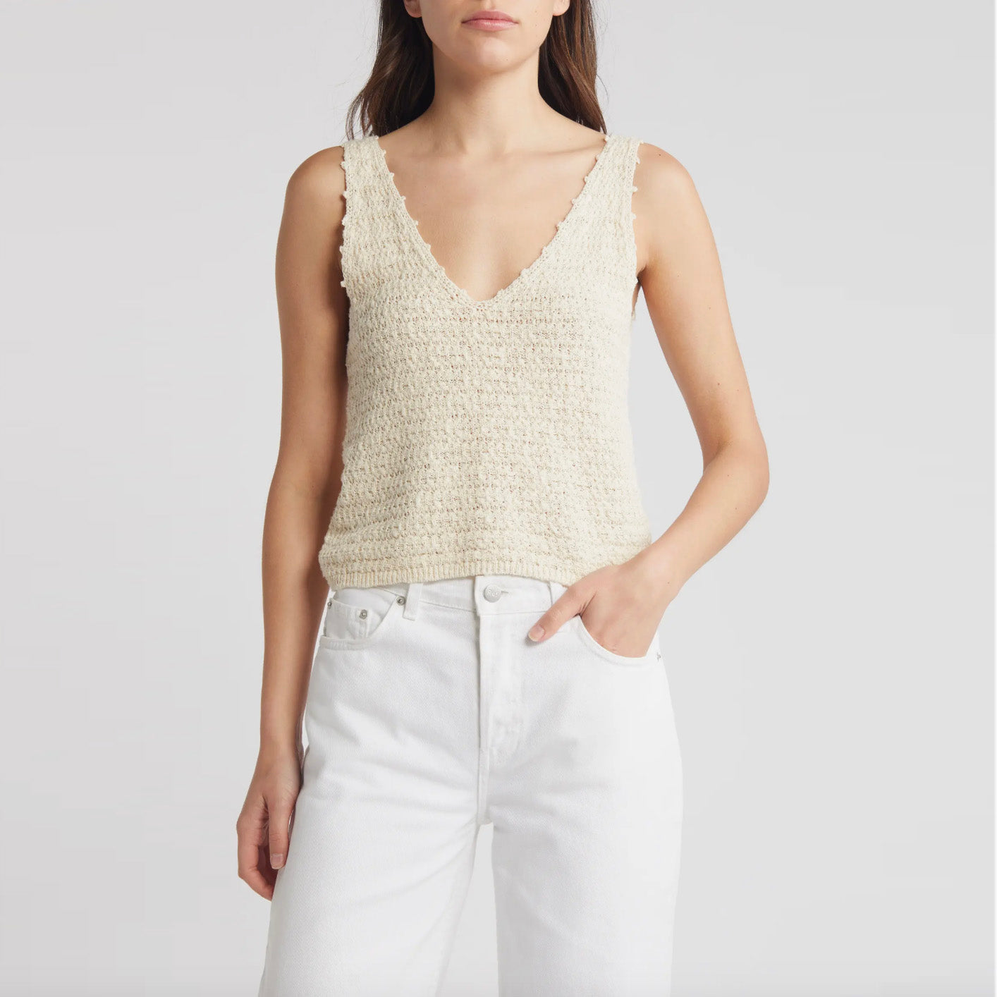Rails "Matilde" Crochet Cotton Tank in "Oat", size Large