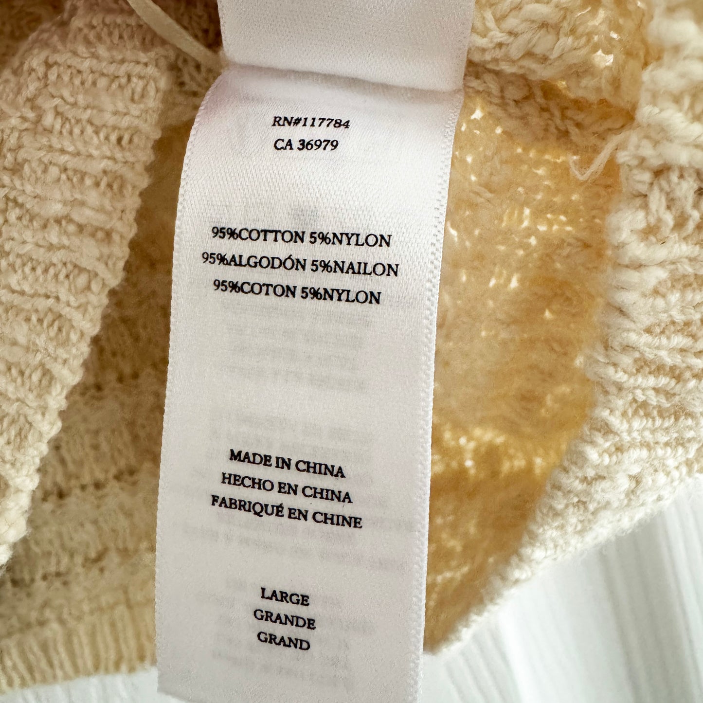 Rails "Matilde" Crochet Cotton Tank in "Oat", size Large