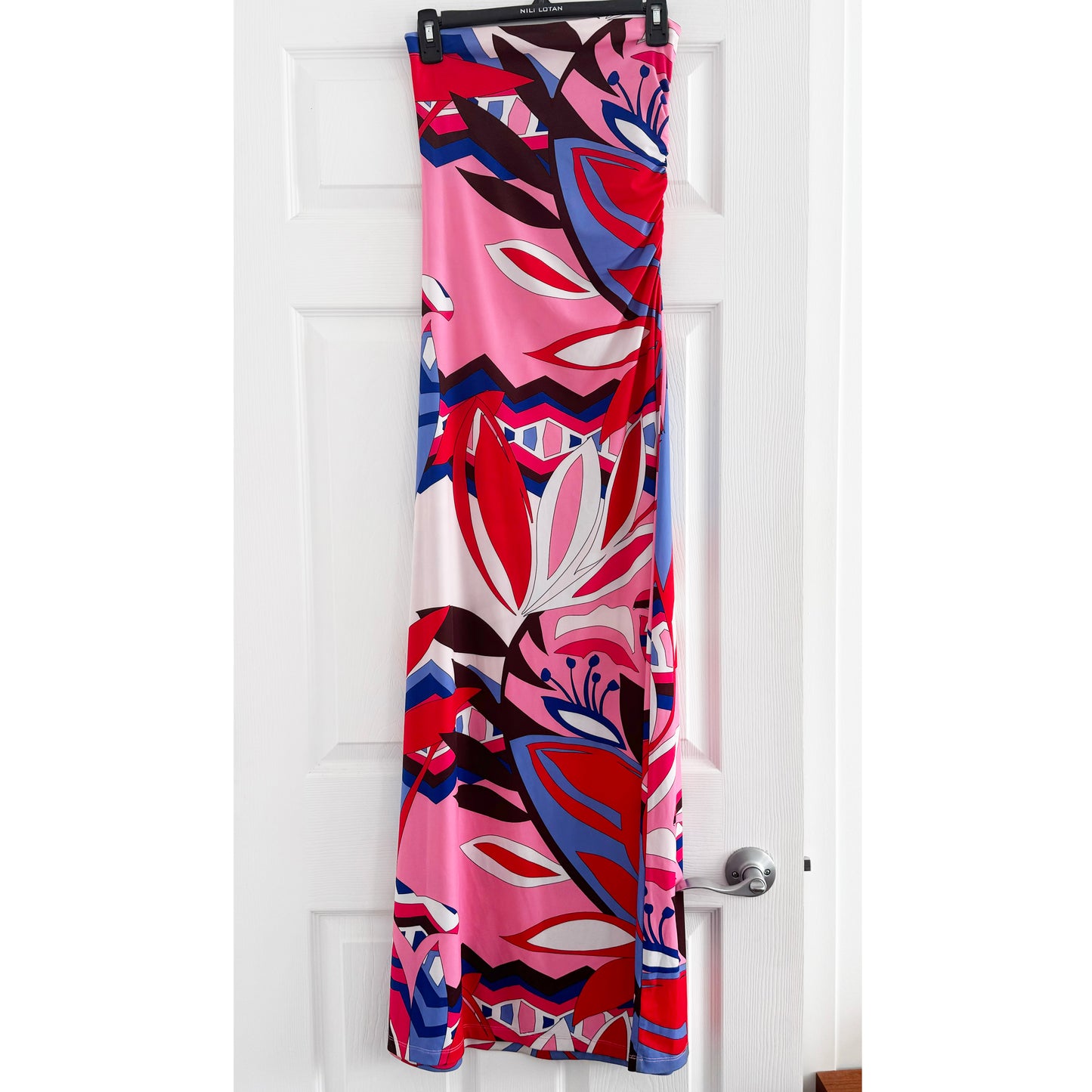 Ramy Brook "Bernarda" Jersey Strapless Maxi Dress in Rosa Multicolour, size Small