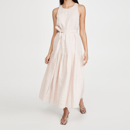 Rebecca Taylor Ballet Pink Linen dress with Tie Belt, Size Large