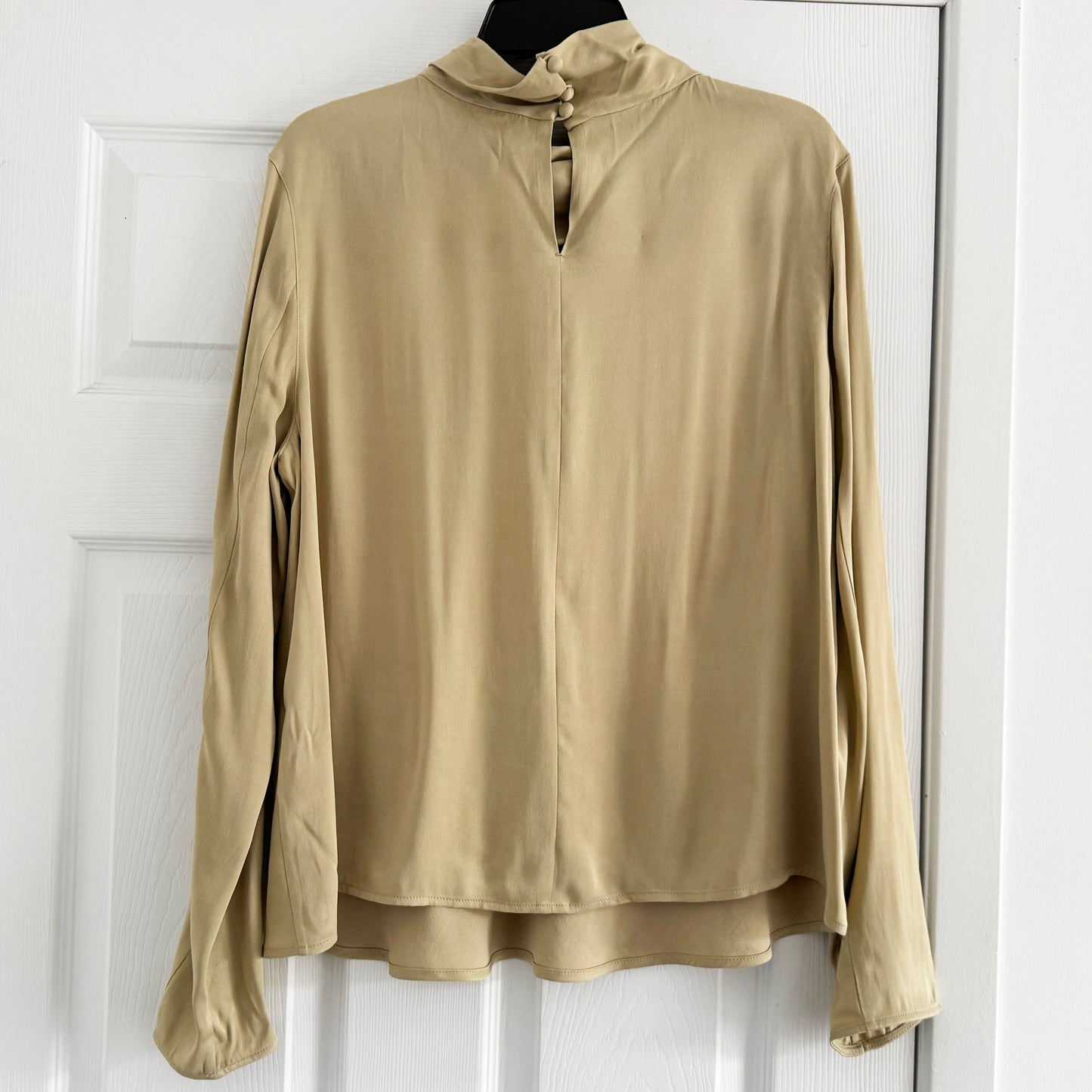 RECTO Long Sleeve Mock Neck Top in Beige, size Medium