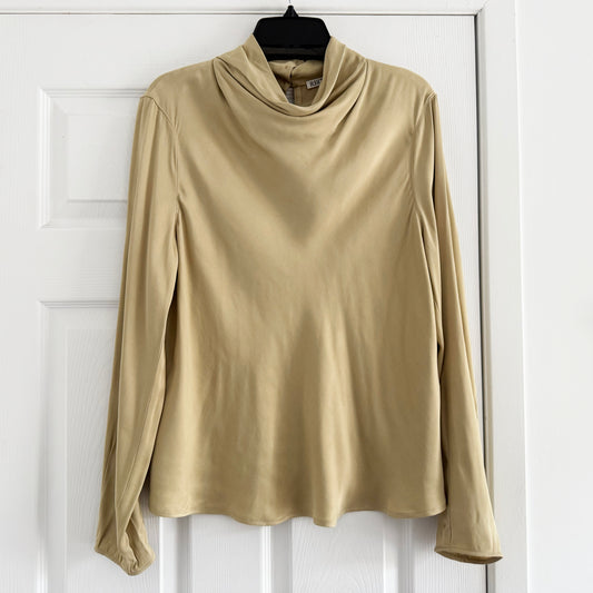 RECTO Long Sleeve Mock Neck Top in Beige, size Medium