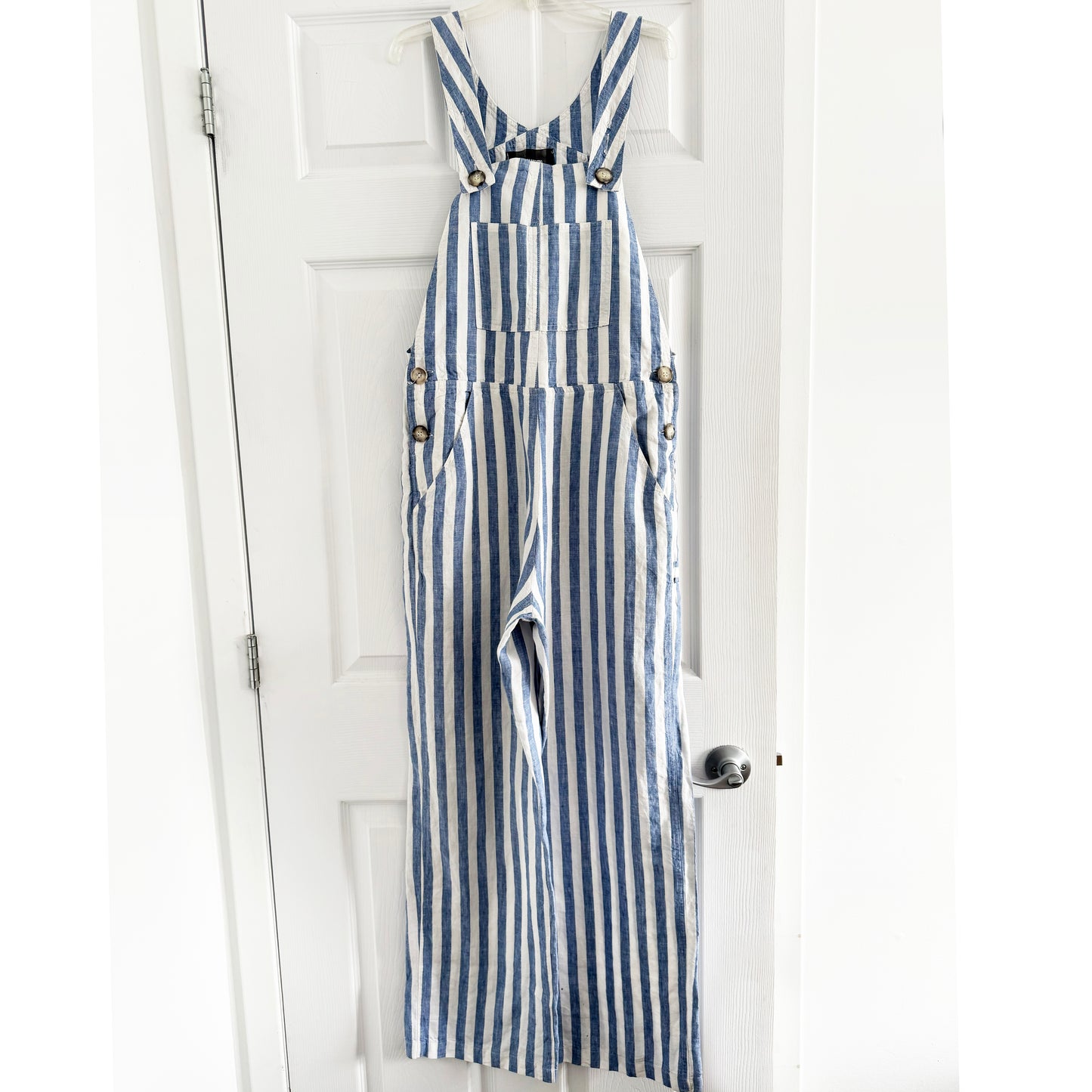 Reformation Striped Overalls in Blue/White, size 4