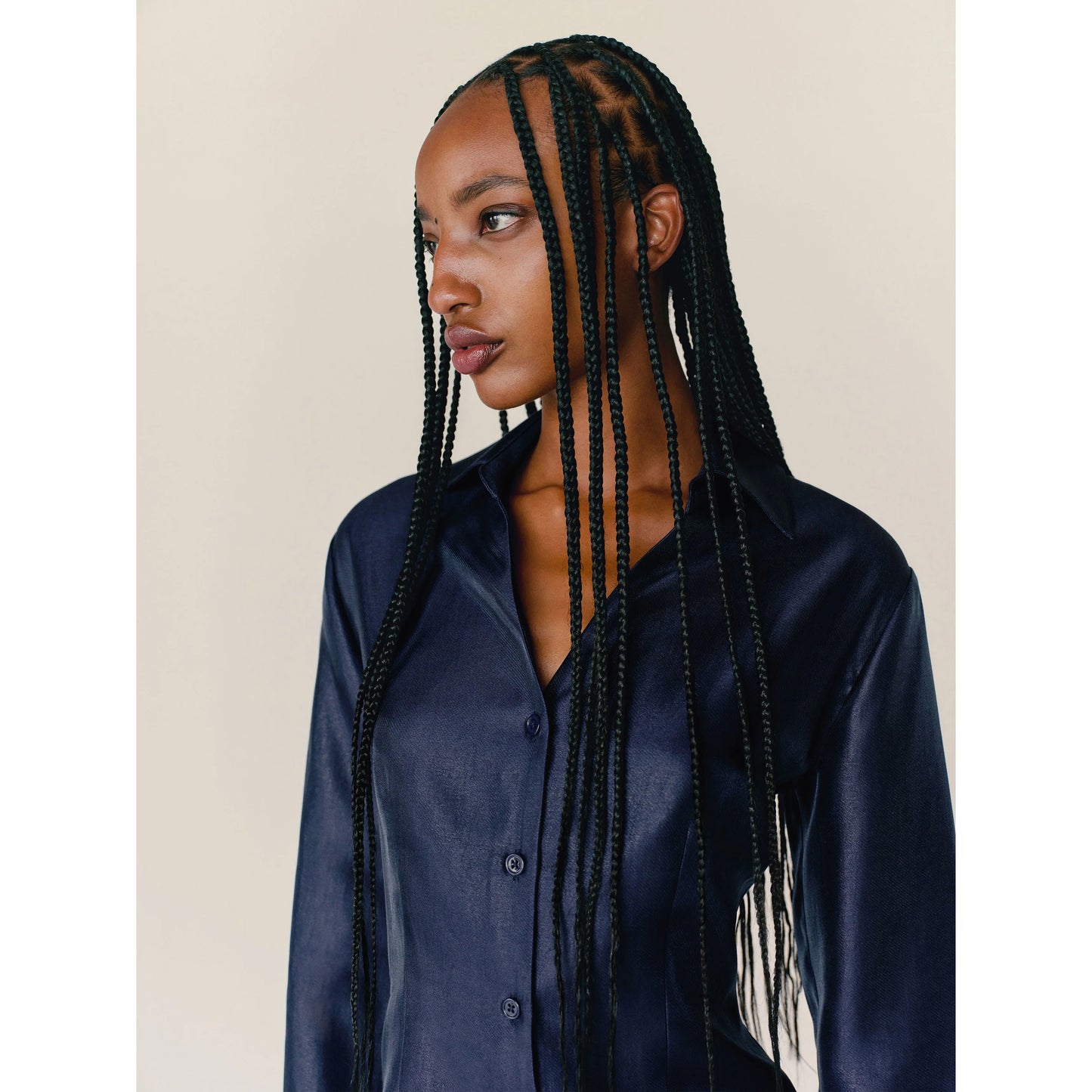 Reformation x Camille Rowe "Nico" Shirt in Blue, size 6 (fits size 4)