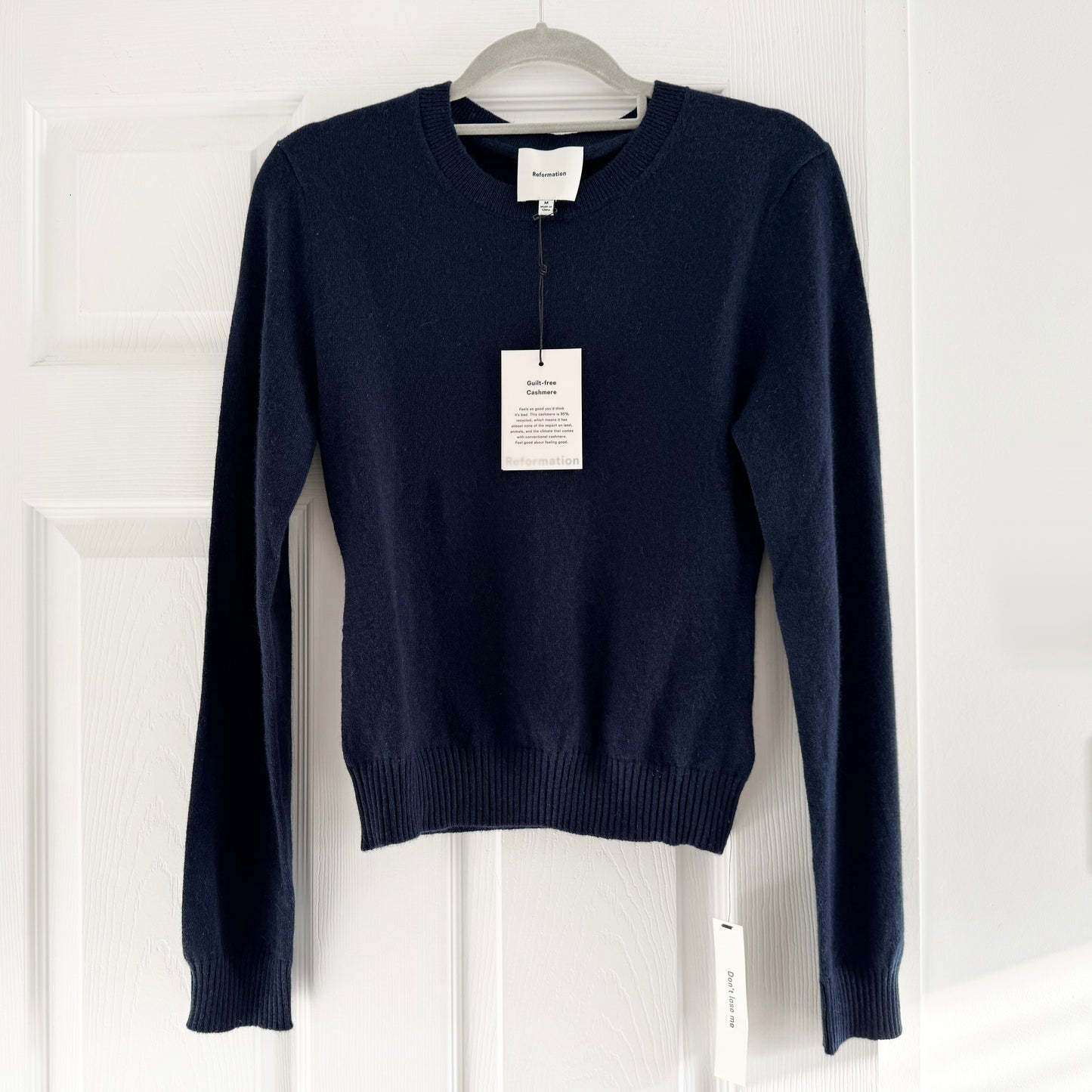 Reformation "Lian" Recycled Cashmere Sweater in Navy, size Medium (fits size small)