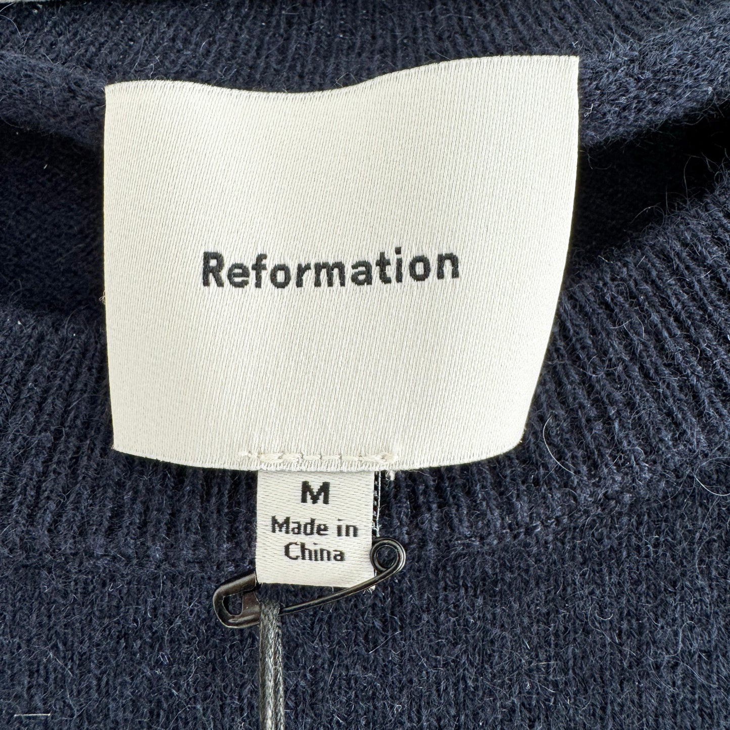 Reformation "Lian" Recycled Cashmere Sweater in Navy, size Medium (fits size small)