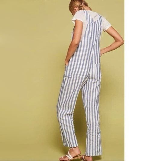 Reformation Striped Overalls in Blue/White, size 4