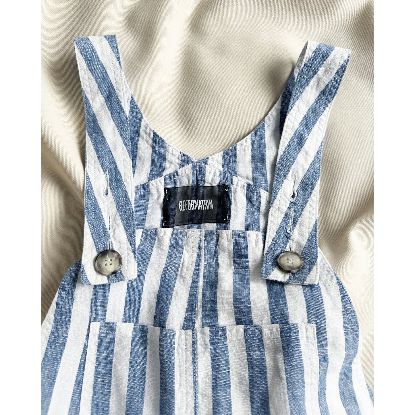 Reformation Striped Overalls in Blue/White, size 4