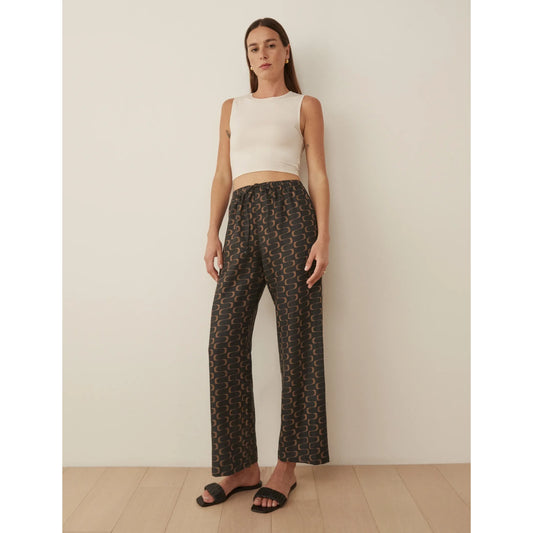 Reformation "Olina" Printed Linen Pants in Black, size Small