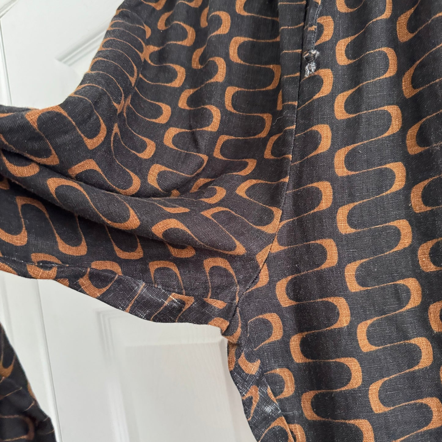 Reformation "Olina" Printed Linen Pants in Black, size Small