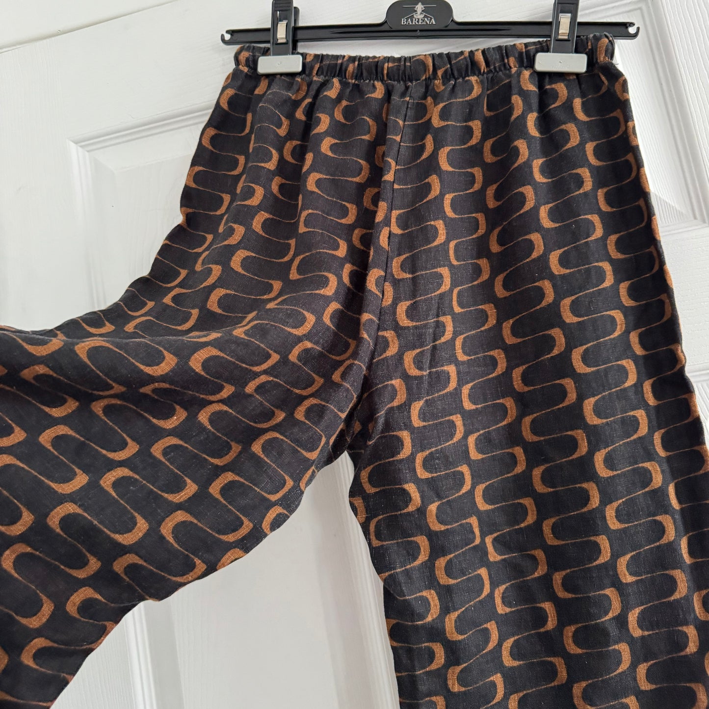 Reformation "Olina" Printed Linen Pants in Black, size Small