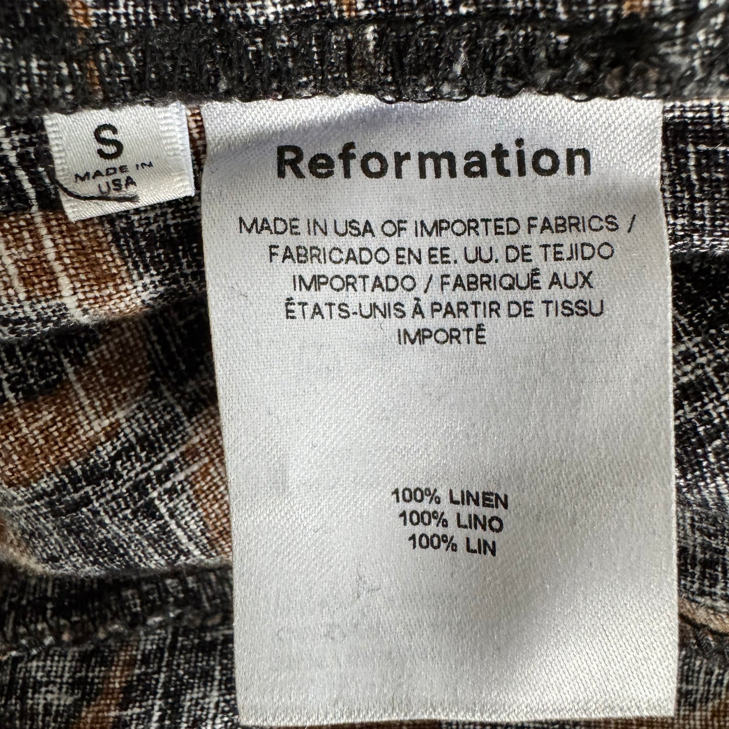 Reformation "Olina" Printed Linen Pants in Black, size Small