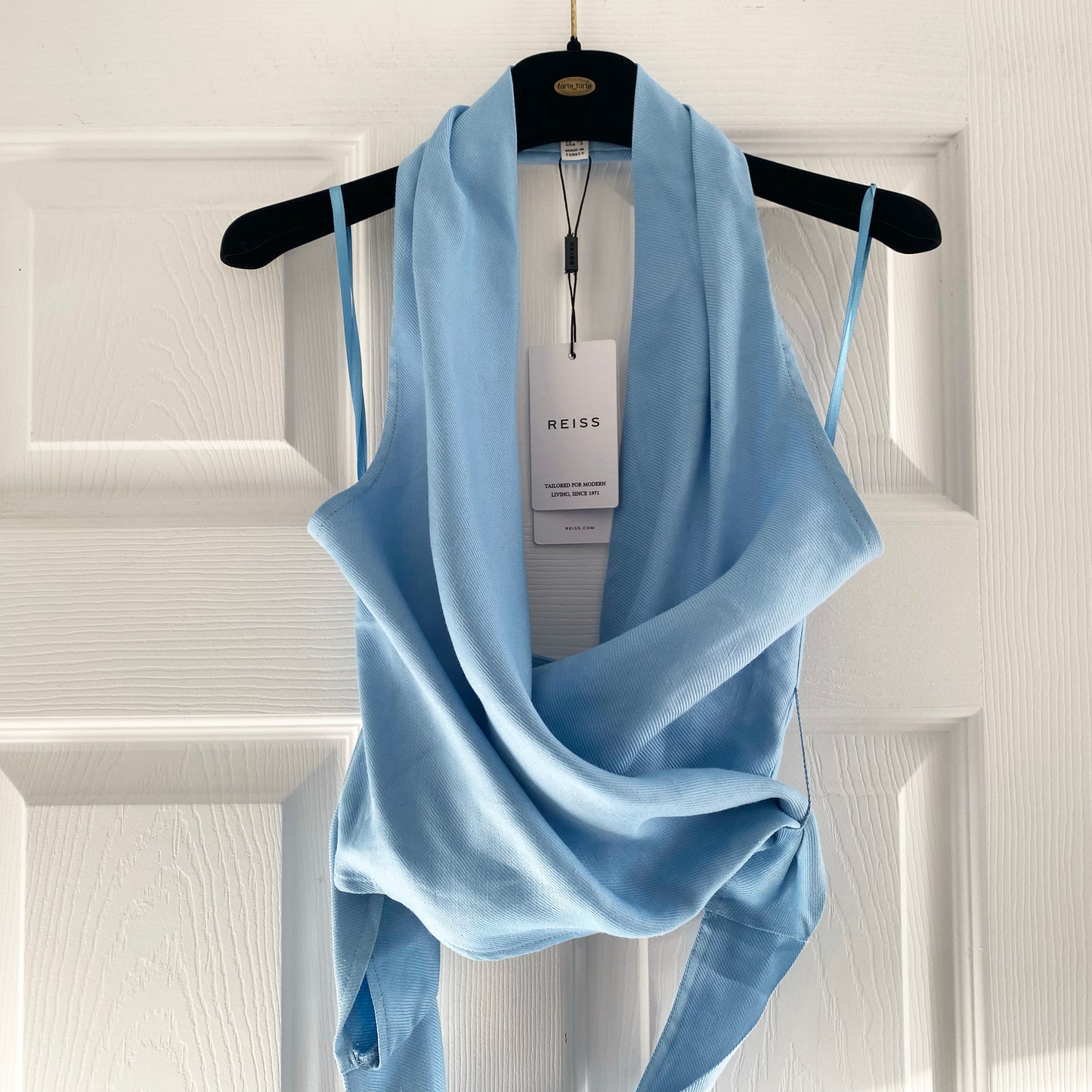 Reiss "Hollie" Linen Blend Halter Top in Blue, size 2US(6UK)